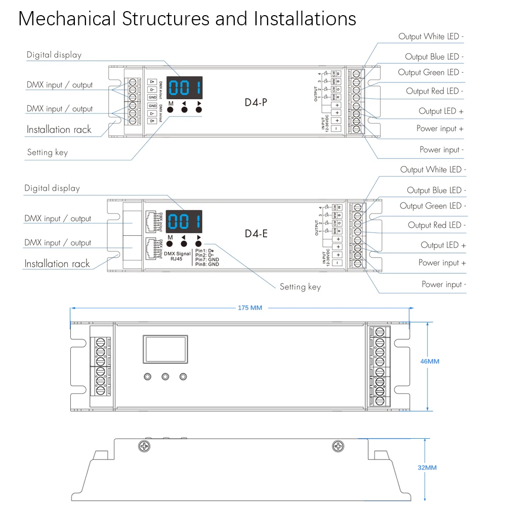 DC12-36V 4 канала 8А 1152 Вт постоянное напряжение DMX512& RDM декодер для светодиодных лент rgbw