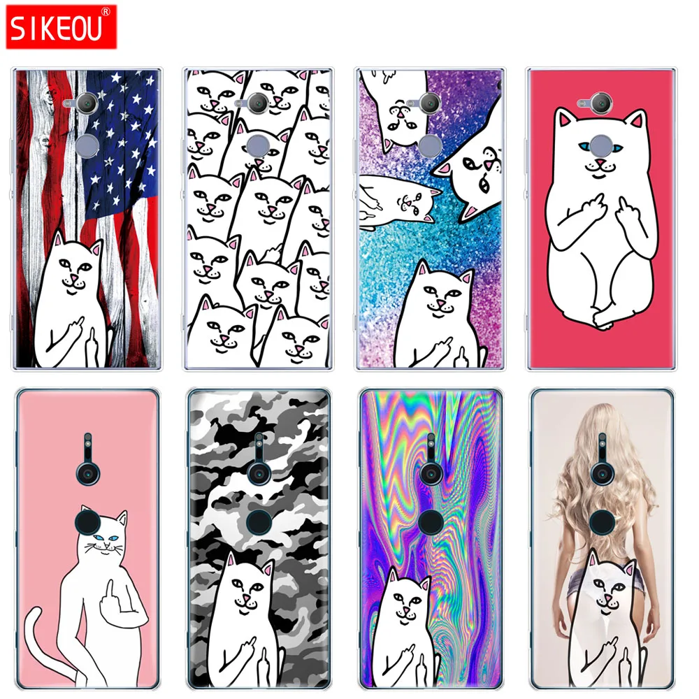 

silicone Cover phone Case for sony xperia XA1 XA2 ULTRA PLUS L1 L2 XZ1 XZ2 compact XZ PREMIUM Middle Finger cat