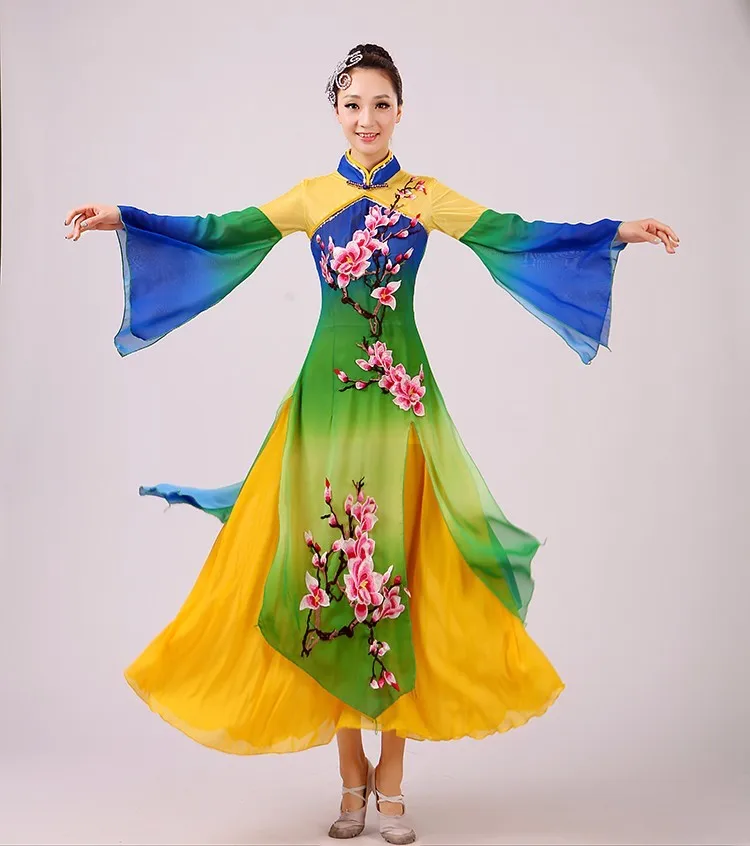 women Chinese Folk dance costumes sequins Embroidery Hanfu yangko dance Plum flower Jiangnan rain classical dance costumes