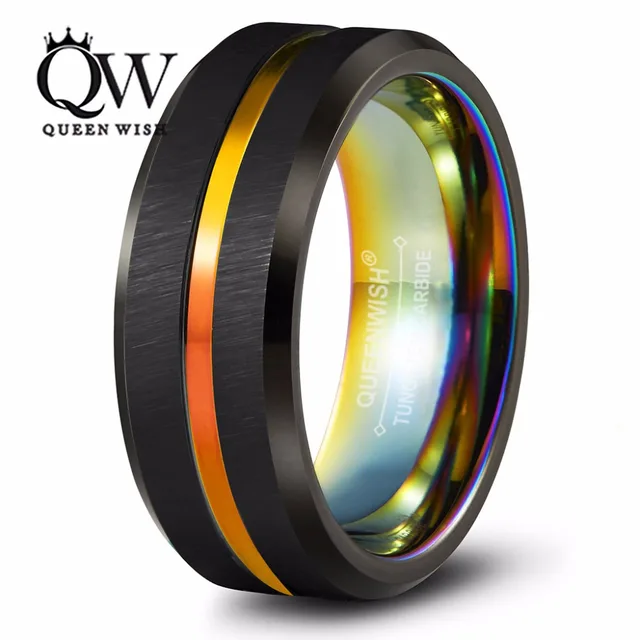 queenwish rainbow tungsten rings 8mm mens tungsten wedding ring rainbow anodized groove center and ip plating - Rainbow Wedding Rings queenwish rainbow tungsten rings 8mm mens tungsten wedding ring rainbow anodized groove center and ip plating - Rainbow Wedding Rings