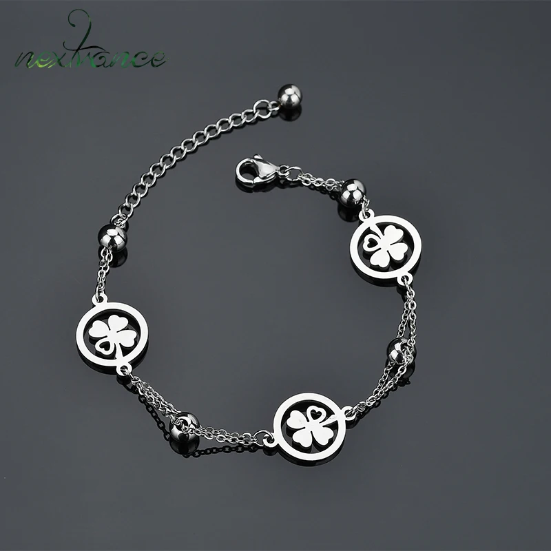 Nextvance четырехлистный браслет в виде клевера из нержавеющей стали, хороший удачный двойной браслет-цепочка для женщин, очаровательные ювелирные изделия