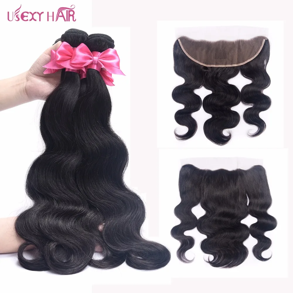 USEXY HAIR Body Wave Hair With Frontal Brazilian Hair Weave 3 Bundles With Lace Frontal Closure 13x4 Remy Human Hair Weft USEXY HAIR Body Wave Hair With Frontal Brazilian Hair Weave 3 Bundles With Lace Frontal Closure 13x4 Remy Human Hair Weft