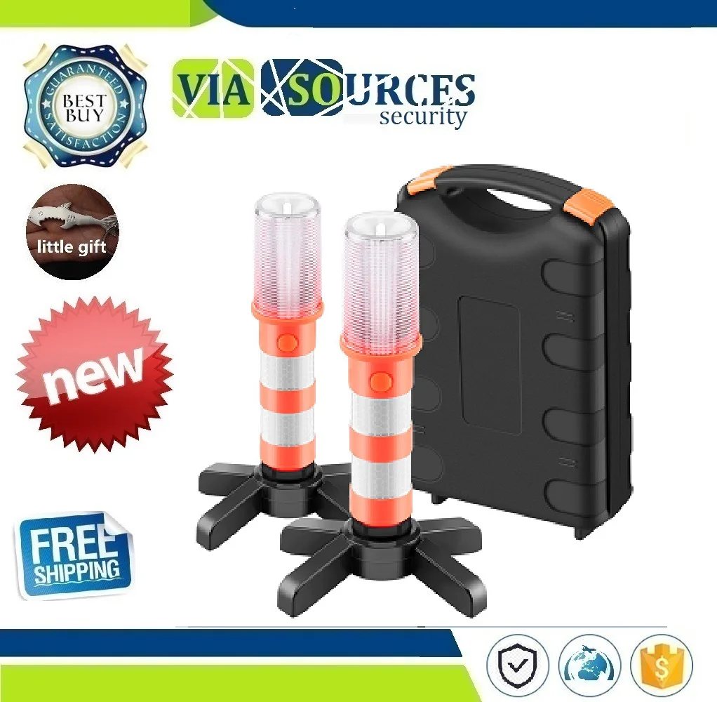 

Magnetic Portable LED Emergency Roadside Flares Detachable Stand Beacon Safety Strobe Light Warning Signal Alert SOS Lamps 2 Pcs