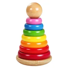 Дети Детские деревянные игрушки укладки кольца башни блокирует обучение Развивающие игрушки для детей Радуга складывают деревянные игрушки