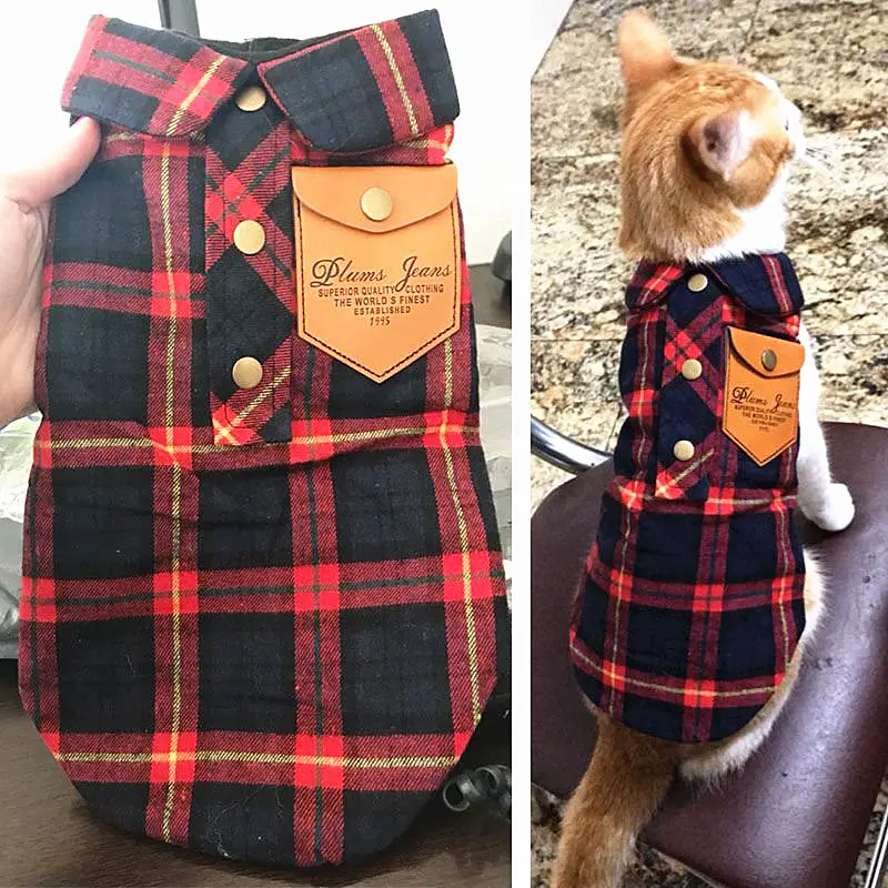 Winter Cat Clothes Plaid Cat Coat Jacket Pet Clothes for Cats Warm