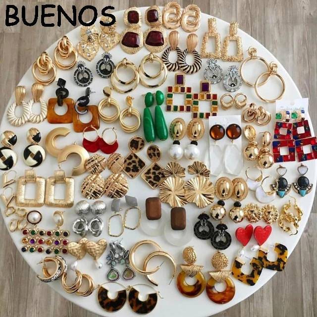 

BUENOS Fashion ZA Multi-Color Crystal Drop Earrings Women Gold Color Maxi Statement Earrings Wedding Party Jewelry CE0641