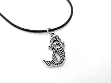 10PCS Little Mermaid Necklace Sea maid Fish Tail Silhouettes Rope Leather Necklaces for Kids Ariel Beach Ocean Fairy Tale Party