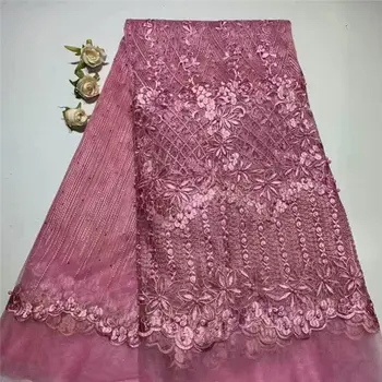

Peach Color African Lace Fabric 2019 African Guipure Cord Lace High Quality Embroidery Beaded Lace Fabric For Wedding