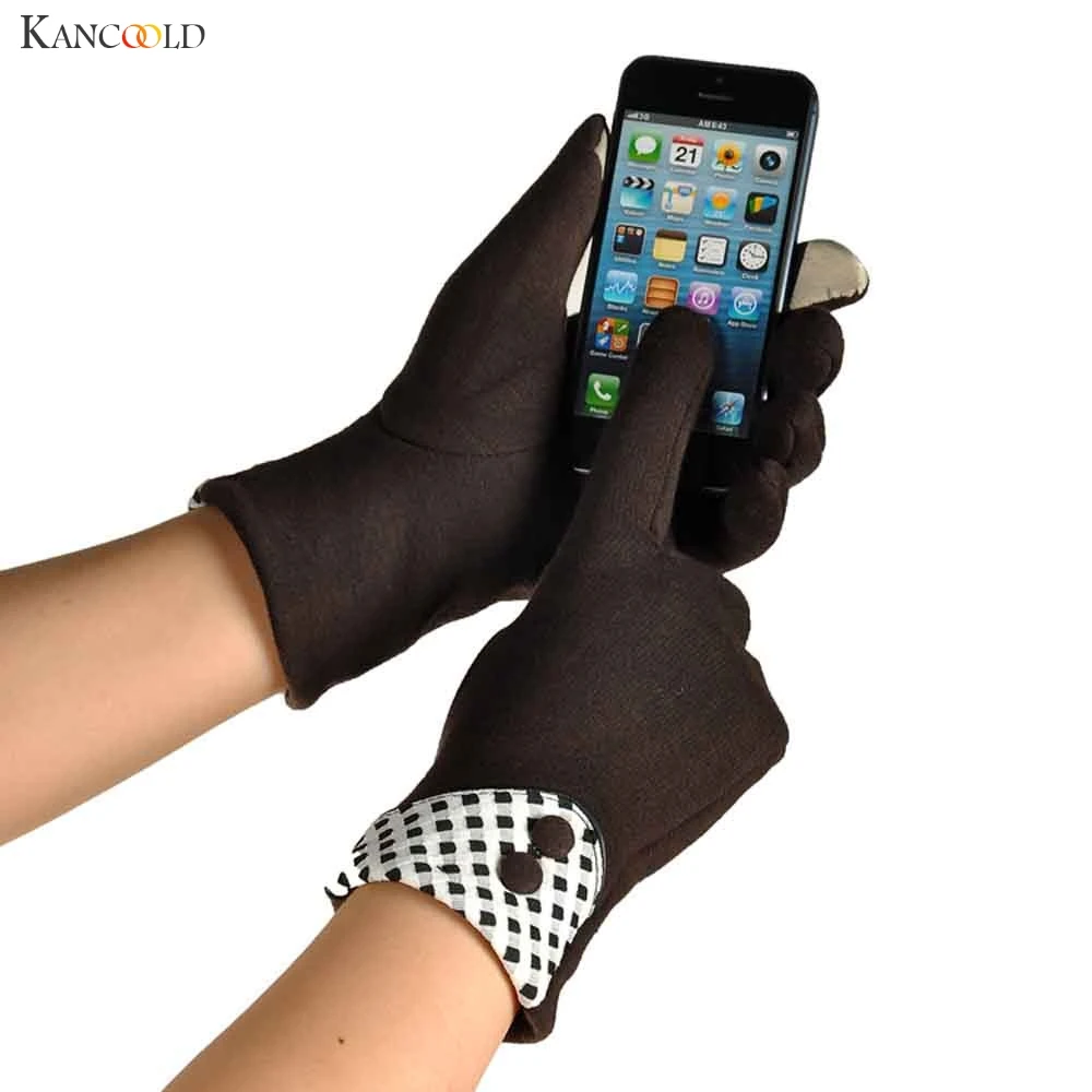 

Trendy 1 Pair Elegant Womens Winter Warm Screen Sense Gloves Soft Cotton Haling Hands Plaid Lady Wrist Mittens Juun30