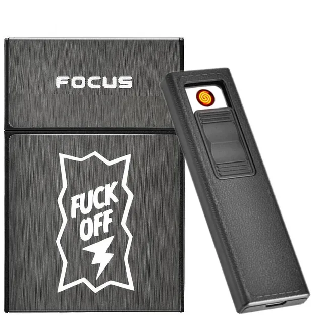 FOCUS Cigarette Case Box Lighter with Flameless Removable Electronic