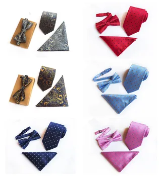 

8cm Business Men's Dress 2020 Fashion Explosion Quality High Quality Wild Polyester Silk Jacquard Tie Bow Tie Pocket Towel Set