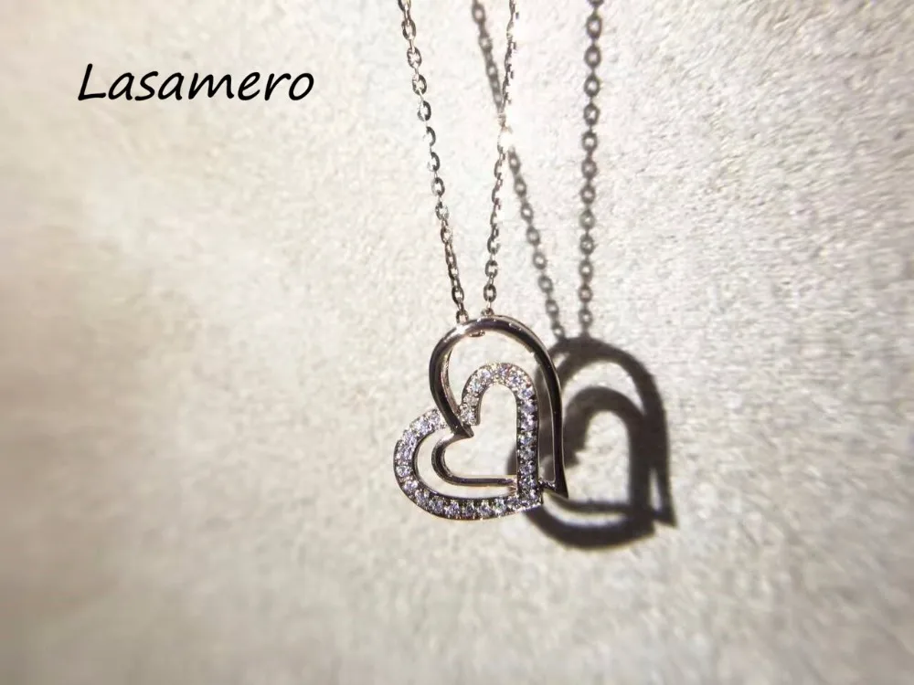 

LASAMERO Halo 0.091 CT 18k Gold Natural Diamond Round Cut Total High Quality Created Center Pave Set Pendant Necklace