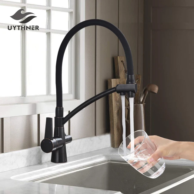 Special Offers Uythner Kitchen Purification Flexible Rotated Kitchen Faucet Dual Spout Dual Handles Mixer Tap Hot and Cold Pure Water Mixer