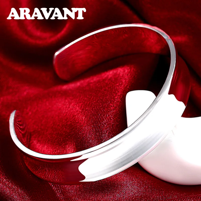925 Silver Smooth Open Cuff Bracelets&Bangles For Women Fashion Silver Jewelry