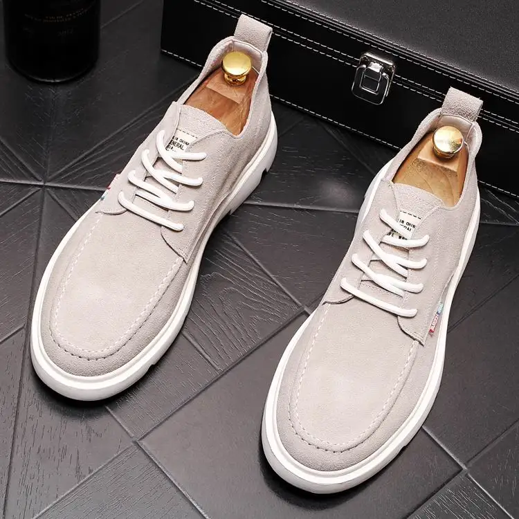 

ERRFC New Arrival Concise Mens Black Casual Comfort Shoes Lace Up Suede Leather Platform British Leisure Shoes Man Size 38-43