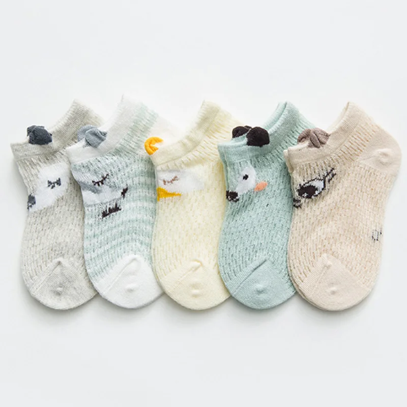 5 пар носков для малышей милые летние сетчатые тонкие хлопковые носки для новорожденных девочек и мальчиков, носки-тапочки для малышей - Цвет: Небесно-голубой