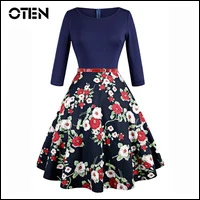 OTEN-Spring-Autumn-Women-s-1950s-Vintage-Elegant-3-4-Sleeve-Lemon-Floral-Printed-Swing-Party