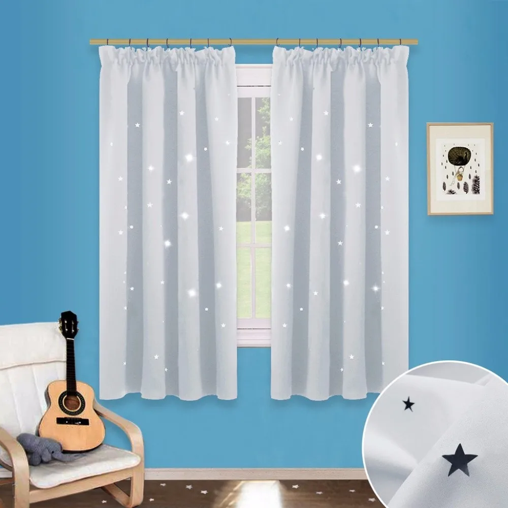 NICETOW Blue Star Cutout Pencil Pleat Curtains Blackout Window Drapes