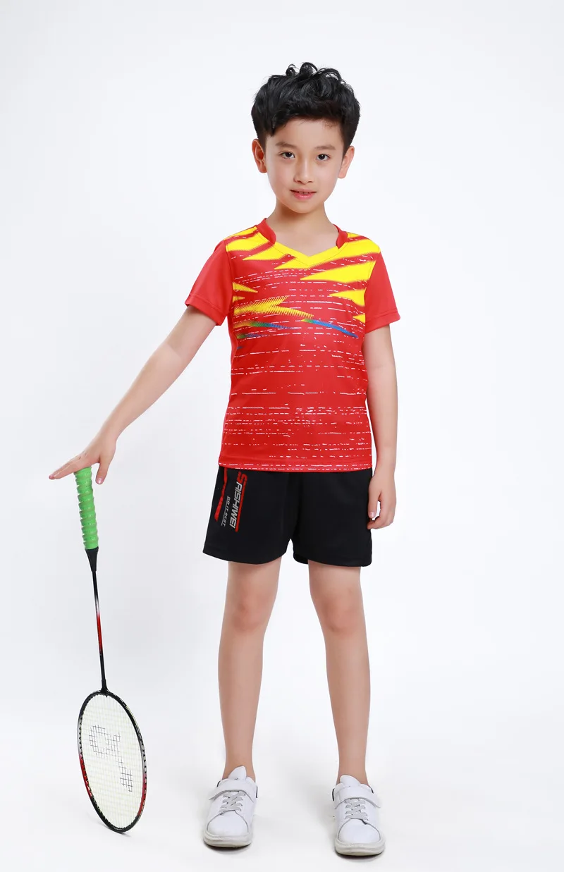 Детская одежда для бадминтона; костюм с футболкой с короткими рукавами; детская футболка; одежда; дышащая спортивная одежда; Спортивный костюм; C3621 - Цвет: Child red