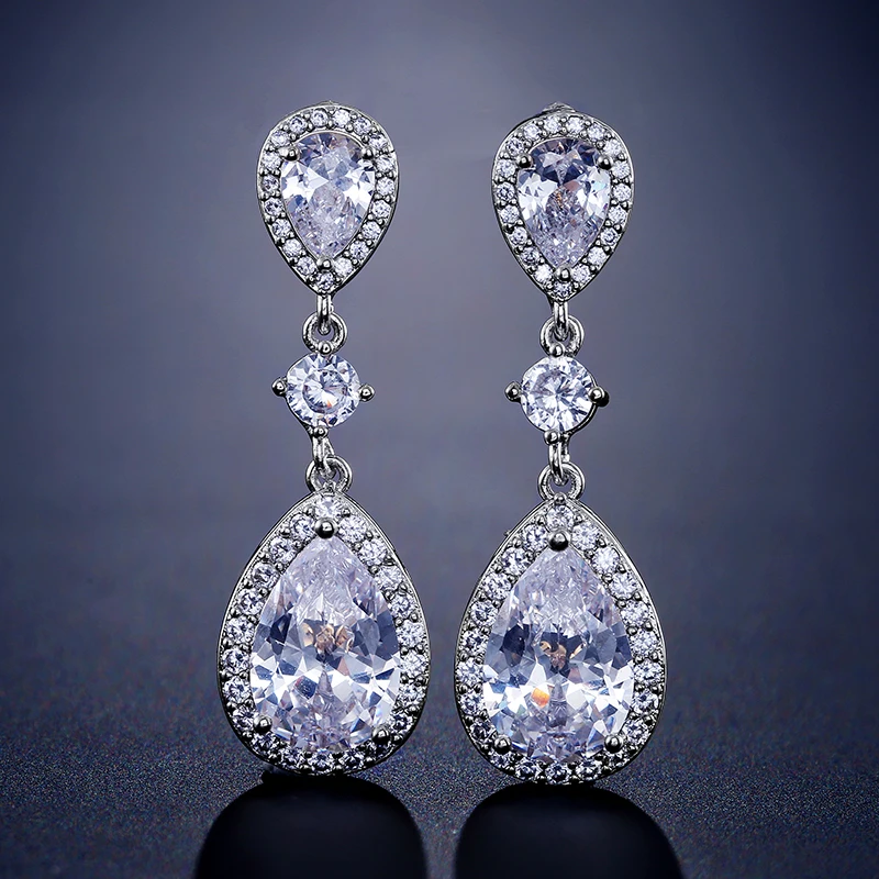 

UILZ New White Gold Color Water Drop Cubic Zirconia Earrings for Woman Dangle Earrings Fashion Jewelry Bridesmaid Weeding UE2288