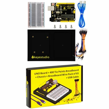 

Keyestudio UNO R3 Board +400 Holes Transparent Breadboard +Chassis +65 Jumper Wires +50 cm USB Cable For Arduino DIY Project