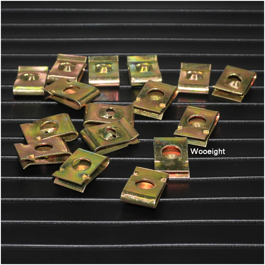 Wooeight 50Pcs Car Fastener Clip Screw Base U Type Nut Mounting Fastener Clips 6mm Dashboard Pannel Speed U-Clips  (3)