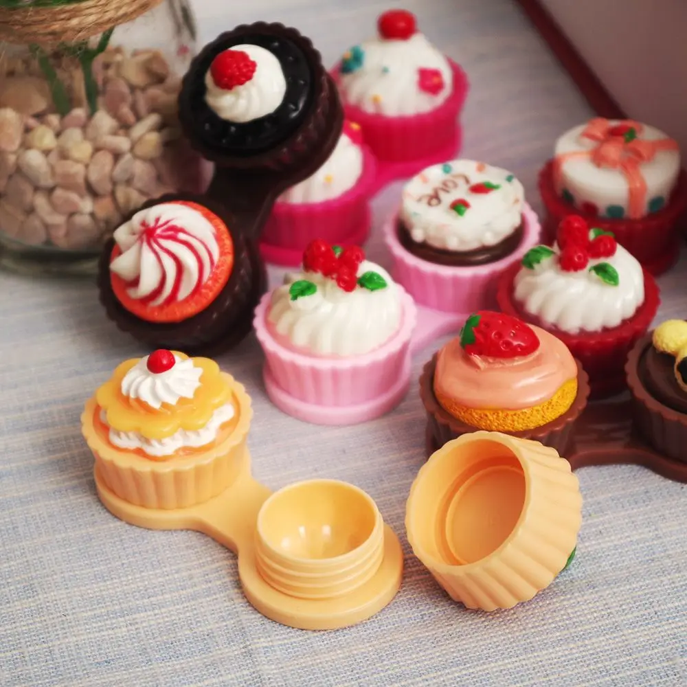 

ISKYBOB 1pcsEasy Travel Cartoon Cake Cream Shape Contact Lens Case Box Set Container CN