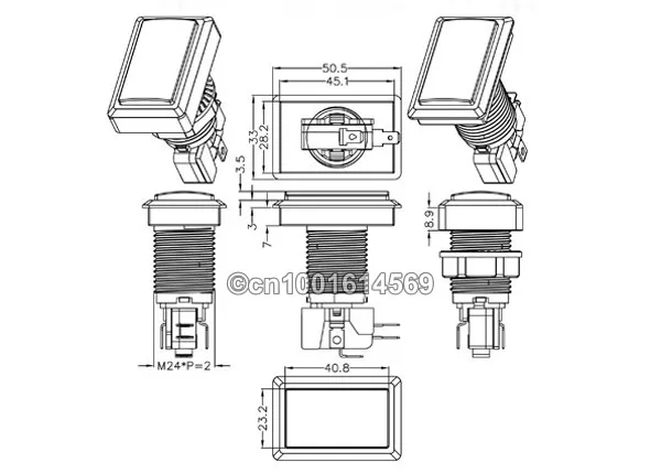 50 мм* 33 мм 7 шт./лот 5 в прямоугольный аркадный светодиодный фонарь кнопка с микропереключателем для Raspberry PI 1 2 3-белый