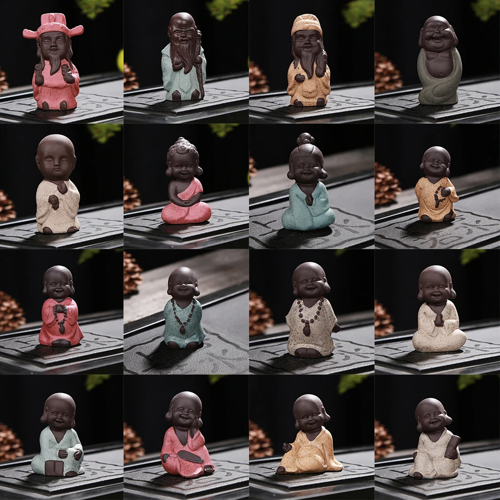 Purple Sand Little Monk Figurine Chinese Tea Pet Little Buddha Statue Tea Tray Decoration Home Tabletop Ornament