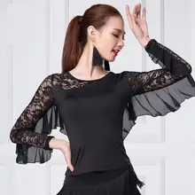 Сексуальная кружевная латинская рубашка для занятий танцами, женский современный костюм для бальных танцев, сальсы, танго, топы с длинным рукавом, рубашки для латинских тренировок, Женская Одежда для танцев