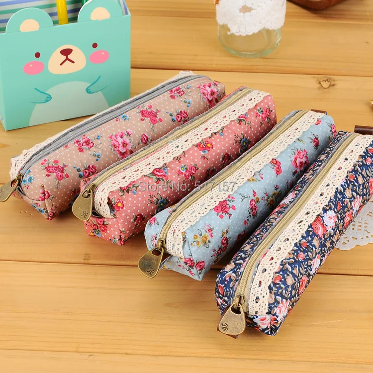 Elegant Floral Flower Pencil Beautiful Minimalist Canvas Pencil Case