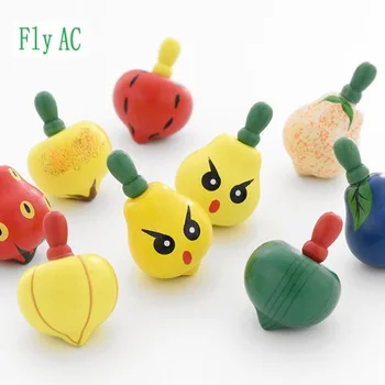 

50pcs/set Wooden Toy Funny Gyro Colorful Toy fruit Spinning Top Classic toys