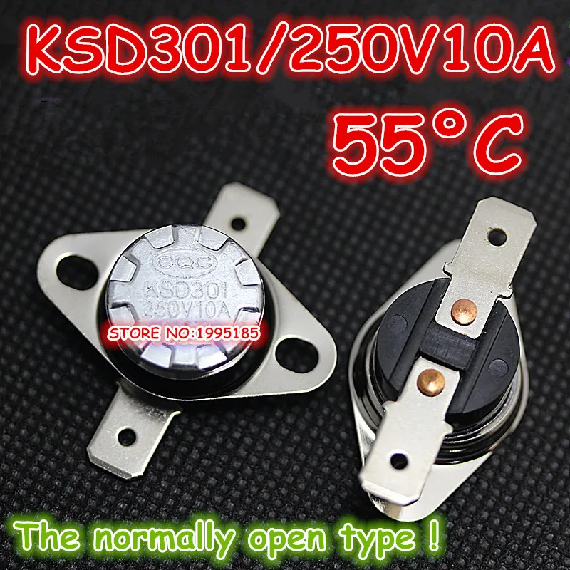 10 шт./лот KSD301 250V10A 55 градусов Цельсия C нормальный открытый (N O) термостат с