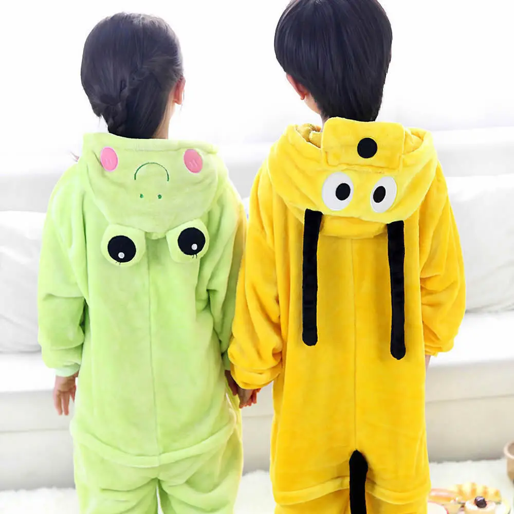 New Child Animal Pajamas Winter Warm Girl Boy Kids Pajama Cartoon Goofy Dog Frog Cosplay Onesie Hooded Cute Sleepwear