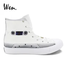 Вэнь Повседневная парусиновая обувь белая унисекс проектная лента ручная роспись обувь высокие нестандартные кроссовки эспадрильи для мальчиков и девочек плоская подошва