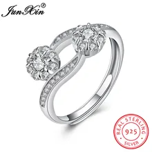 JUNXIN Gorgeous Blanco Piedra de Circón AAA 100% de Plata de ley 925 Anillo de Boda Del Partido de Compromiso Anillos Ajustables Para Las Mujeres Nupcial