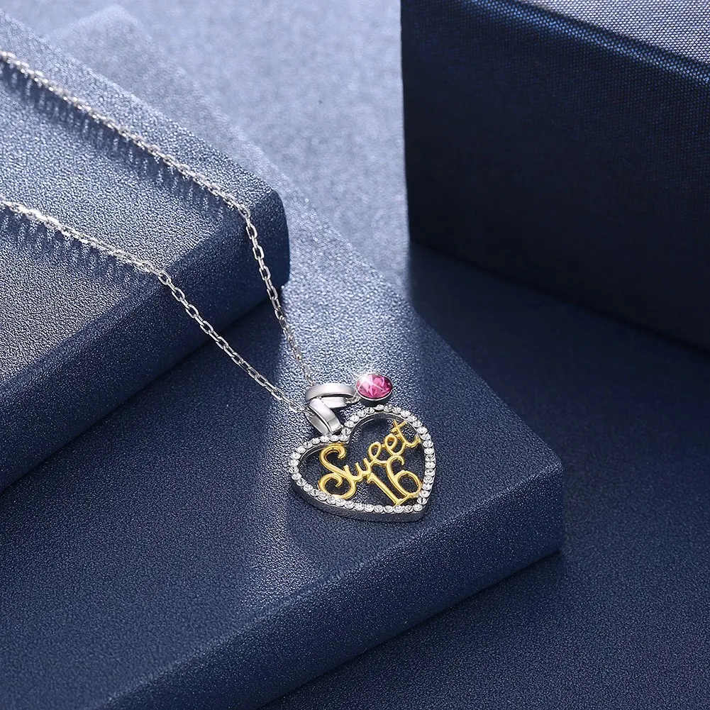 925 Sterling Silver Sweet 16 Shaped Pendant