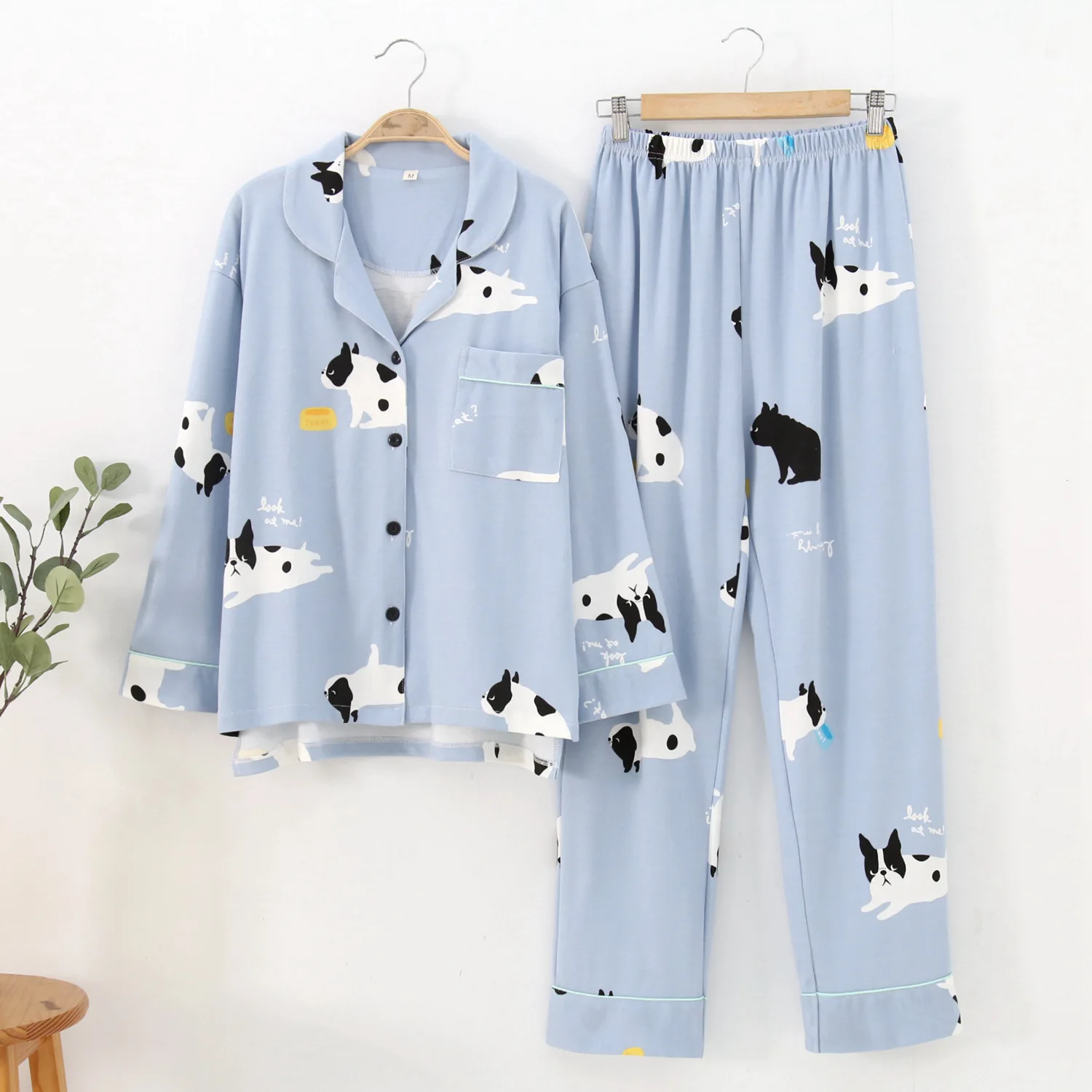 New Cute dogs sleepwear women pajamas sets spring knit cotton long-sleeved homewear female nightgown women pyjamas