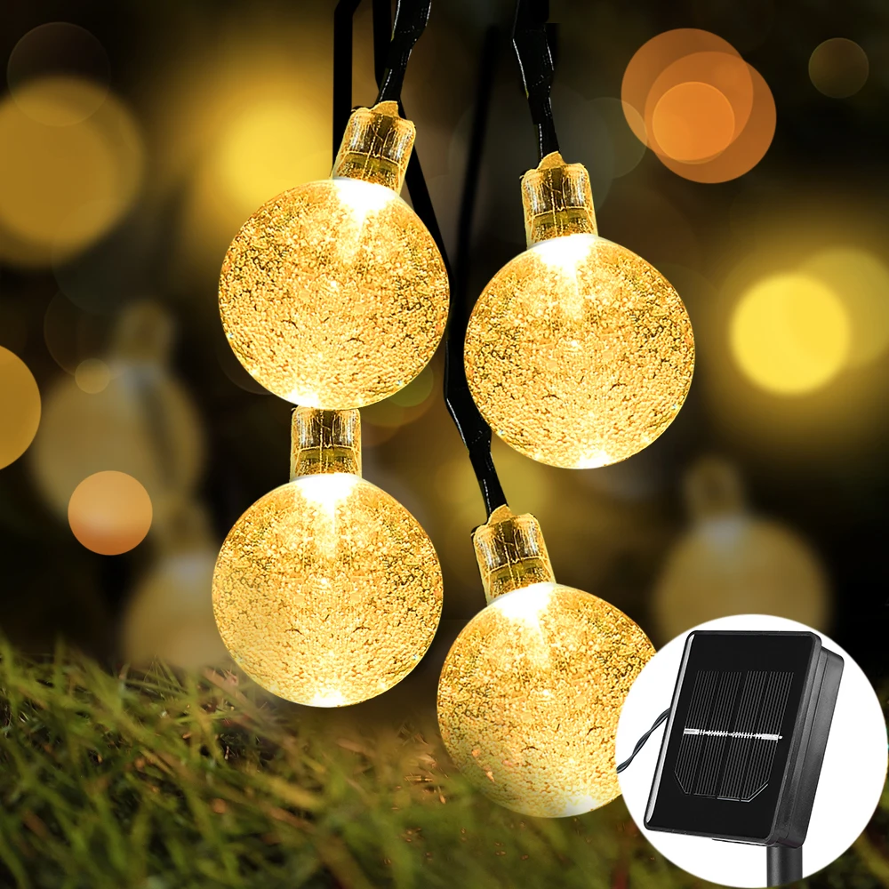 

OSIDEN Solar Led String 8M 60Led Crystal Ball Globe luz Waterproof Warm White Fairy Light Garden Decoration Outdoor Solar Lamp