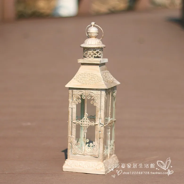Креативный китайский стиль подсвечники кованого железа напольная ветровая лампа свадебное украшение в виде свечи мини фонарь украшение дома WZF116 - Color: Beige 12x12x41cm
