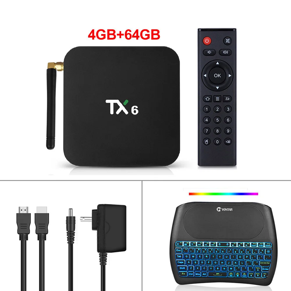 4 ГБ 32 ГБ 64 ГБ Android 9,0 ТВ коробка TX6 Smart tv Box Allwinner H6 четырехъядерный ALICE Wifi HDR 4 к комплект верхней коробки Netflix Media player - Цвет: 4G64G D8 Plus