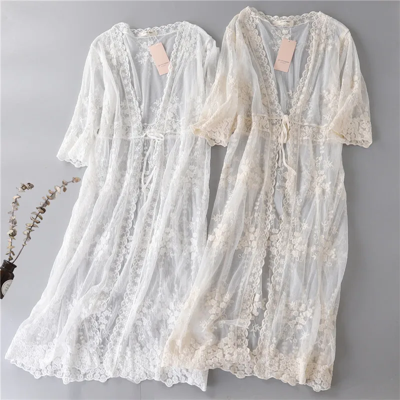 

France romantic style embroidery lace sun protection shirt long travelling lace cardigan