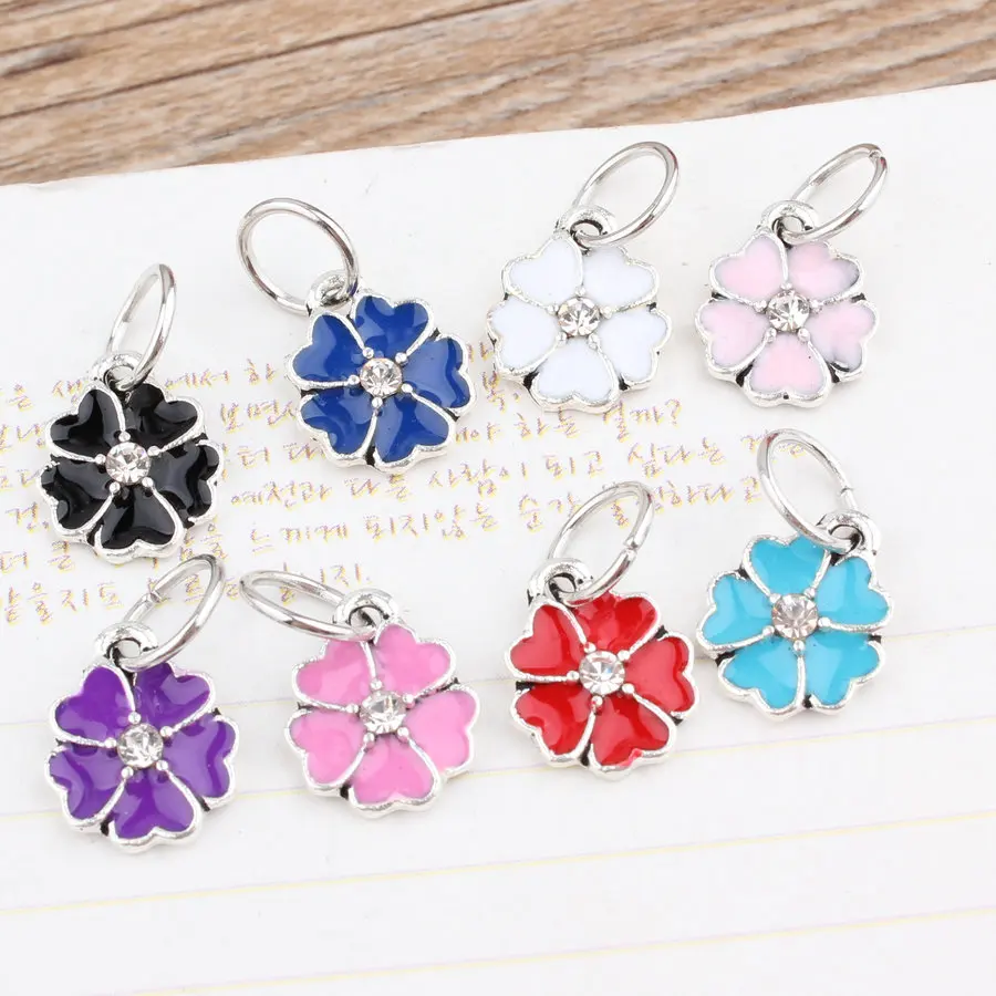 Mini order 10Pcs Silver Tone Alloy Flowers Charms with Cricle Rings
