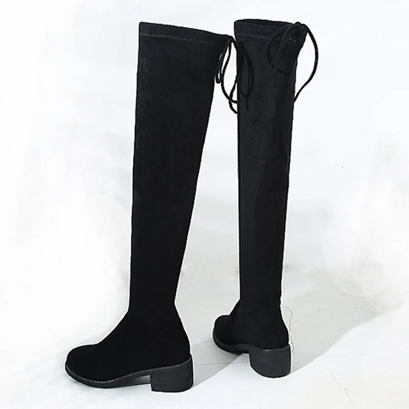

2019 Black Sexy Slim Fit Elastic Flock Over The Knee Boots Women shoes Autumn Winter ladies high heel Long Thigh High botas