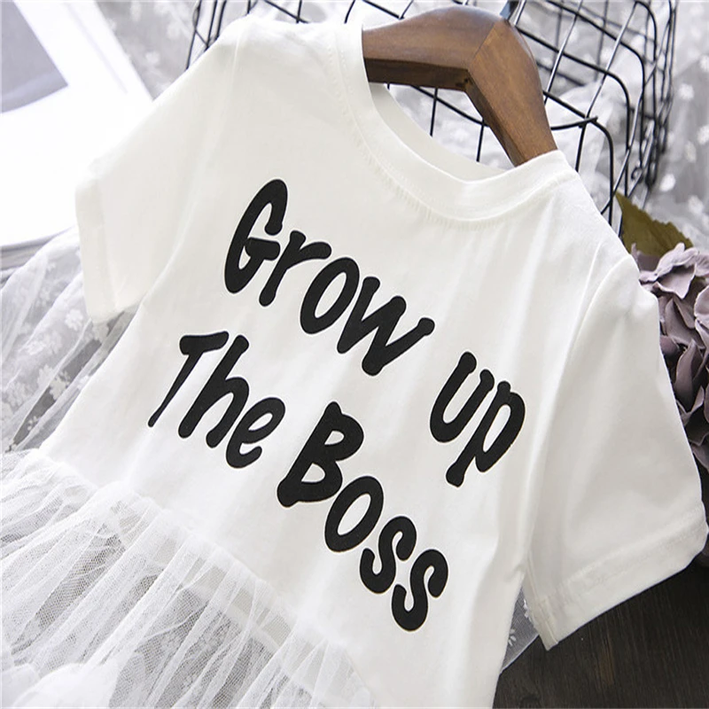 2019 Toddler Baby Girl Kids Clothes Short Sleeve Letter Children Princess Tulle Dress Princess Elegant Dress For Girl V8@ (10)