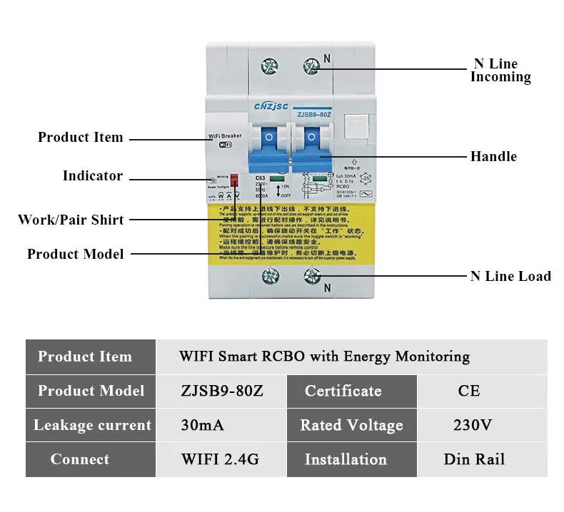 2pcs wifi смарт RCBO прерыватель цепи при утечке на землю с контролем энергии совместим с Amazon Alexa, Google для умного дома