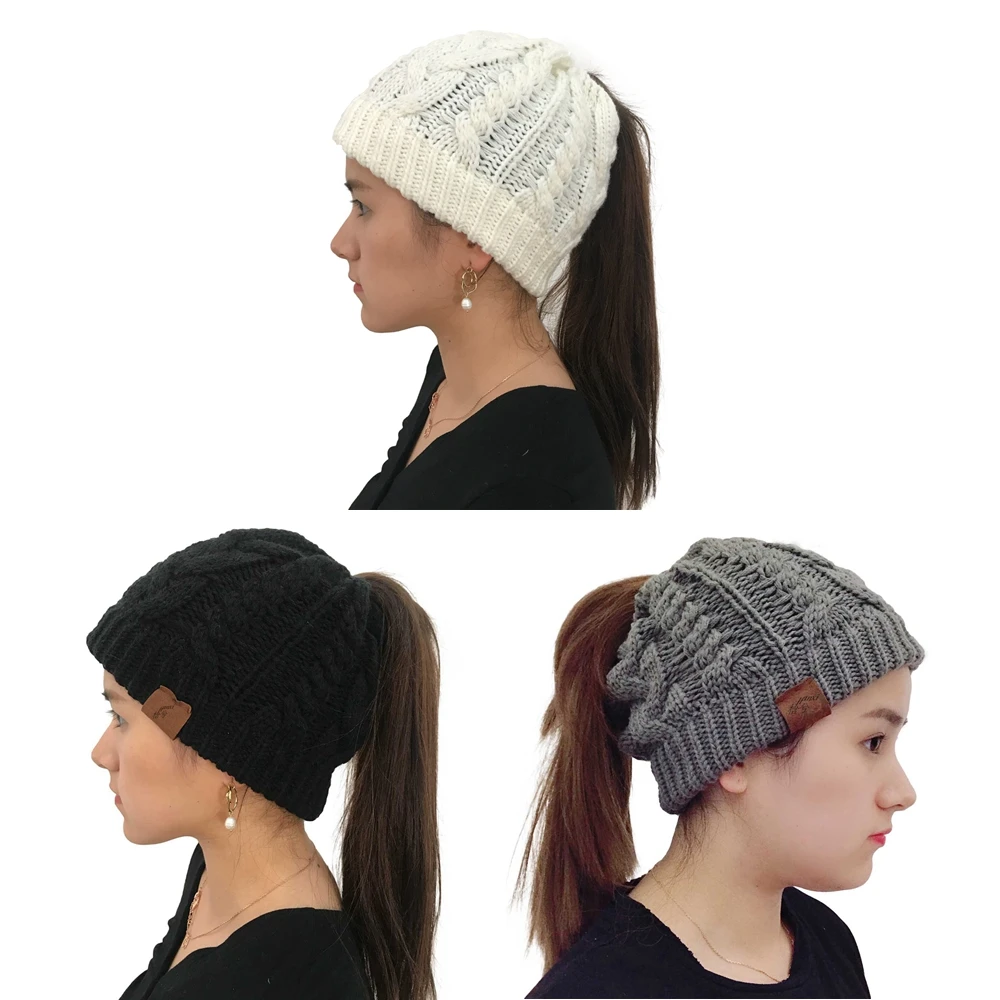 

HanXi New Ponytail Beanie Women Winter Hats Crochet Knitted Twist Ski Cap Skullies Beanies Warm Caps Female Stylish Hat Ladies