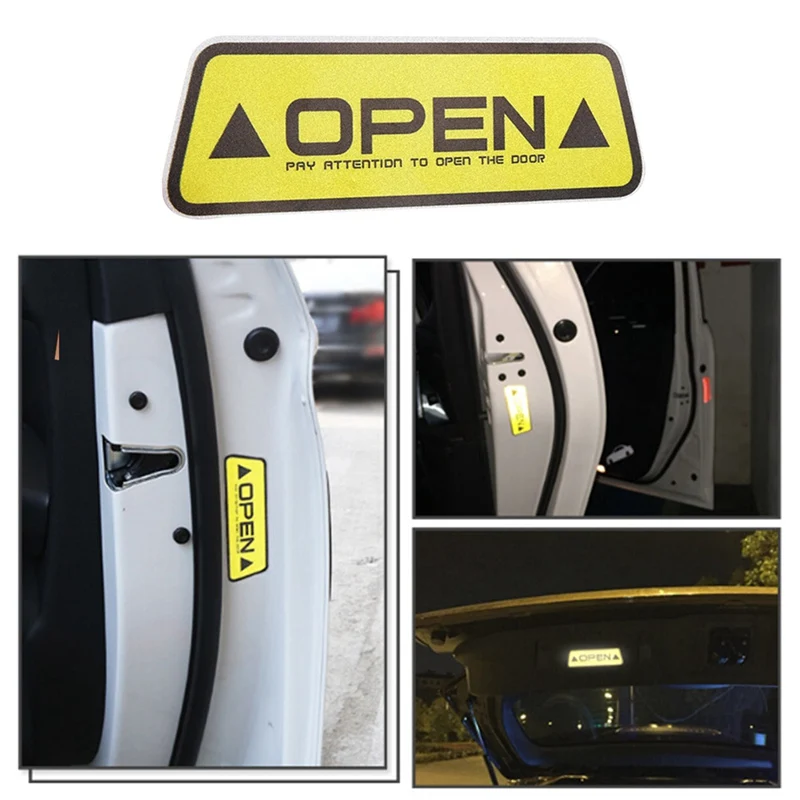 4Pcs/Set Reflective Open Sticker Door Open Warning Safety Car Styling