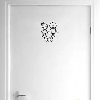 

YOJA 15.3*18CM Cartoon Fun Man And Woman WC Door Decoration Sticker Wall Decals Black A40237