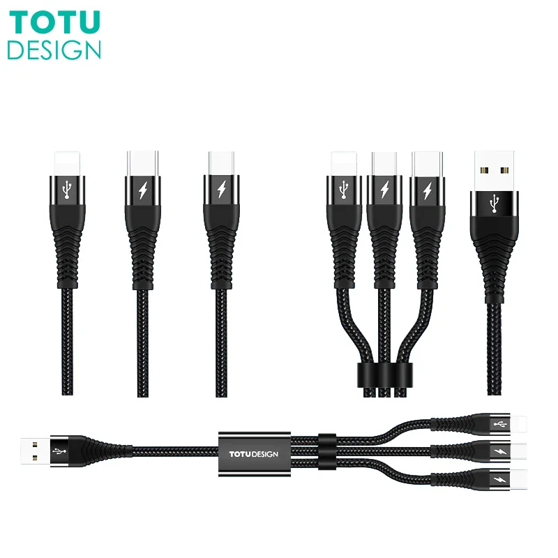 TOTU 3 in 1 Usb Data Cable Phone Charger Cord Line Fast Charged Wire